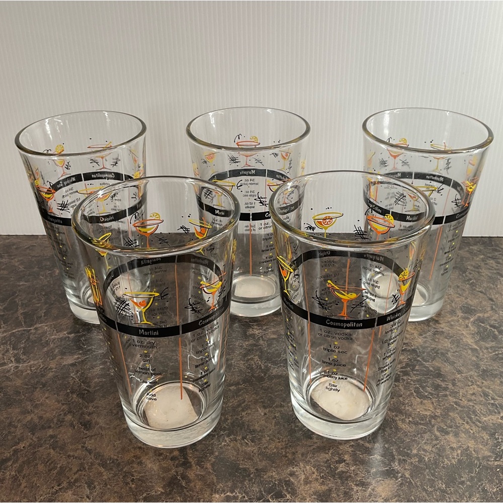 vtg LIBBEY Bar Recipe Glasses (5) Pictures Manhattan, Tom Collins US 🇺🇸 Made - Picture 2 of 8